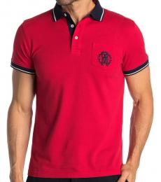 Roberto Cavalli Red Pipe Trim Patch Polo