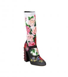 Dolce & Gabbana White Printed Elastic Socks Boots