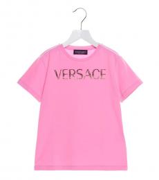 Little Girls Pink Rhinestone Logo T-Shirt