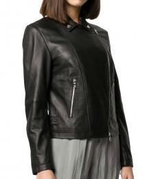 Emporio Armani Black Leather Zipped Biker Jacket