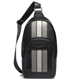 Coach Black Grey Chalk Houston Varsity Stripe Slingpack
