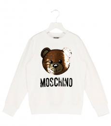 Moschino Girls White Teddy Sequins Hoodie