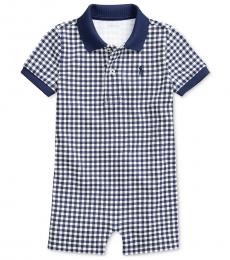 Ralph Lauren Baby Boys Dark Cobalt Gingham Polo Shortall