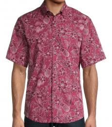 Maroon Tropical-Print Short Sleeve Shirt