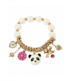Betsey Johnson Golden Beaded Panda Charm Bracelet