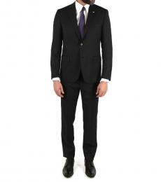 Black  Side Vents Pinstriped 2-Button Right Suit