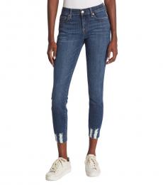 7 For All Mankind Dark Blue Ankle Distressed Jeans