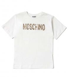 Moschino Girls White Laminated Logo T-Shirt