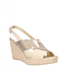 Beige Leather Wedges