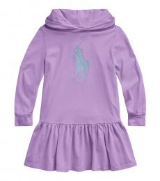 Ralph Lauren Little Girls Purple Big Pony Hooded Dress