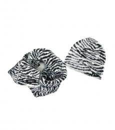 Black-White Fuzzy Animal Knit Beanie & Scarf Set