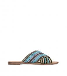 Diane Von Furstenberg Blue Cindi Multicolored Webbed Slides