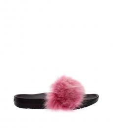 Black Pink Blue Fur Strap Slides