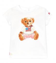 Ralph Lauren Baby Girls White Flag Bear T-Shirt