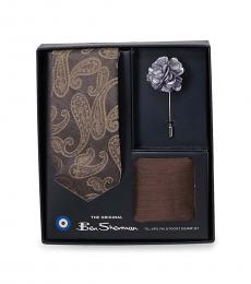 Ben Sherman Brown-Multi Paisley Tie, Lapel Pin, & Pocket Square Box Set