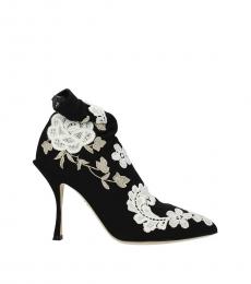 Black Floral Embroidered Booties