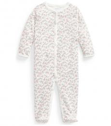 Ralph Lauren Baby Girls White Floral Jersey Footed Coverall