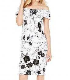 Calvin Klein White Black Floral Off-The Shoulder Daytime Sheath Dress