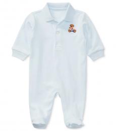 Baby Boys Beryl Blue Embroidered Bear Coverall