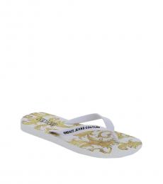 Versace Jeans White Gold Baroque Print Flip Flops