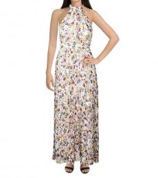 Betsey Johnson White Multi Pleated Floral Halter Maxi Dress