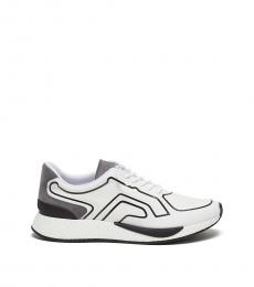 White Fabric Leather Sneakers