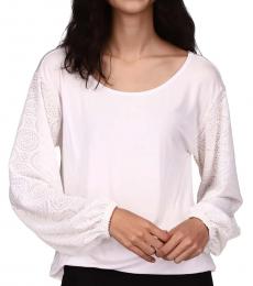 White Contrast-Sleeve Top