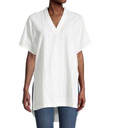 DKNY White Striped Short Sleeve Top