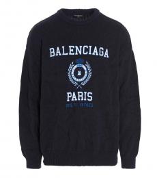 Balenciaga Dark Blue Front logo cotton Sweater