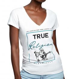 True Religion White Deep V-Neck T-Shirt