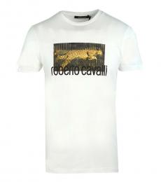 Roberto Cavalli White Cheetah Logo T-Shirt