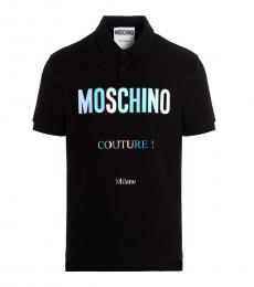 Moschino Black Holographic Pique Cotton Polos