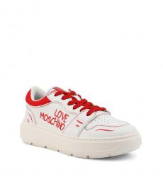 Love Moschino White Red Logo Lace Up Sneakers
