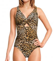 DKNY Leopard Print Cutout One Piece Swimsuit