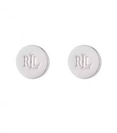 Ralph Lauren Silver Logo Button Stud Earrings