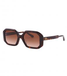 Tory Burch Dark Brown Tortoise Geometric Sunglasses