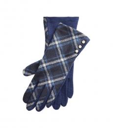 Ralph Lauren Navy Buttoned Wool-Blend Gloves