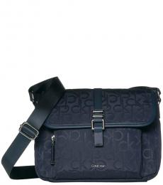 Calvin Klein Blue Embossed Large Messenger Bag