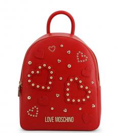 Love Moschino Red Studded Heart Medium Backpack
