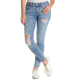 True Religion Light Blue Flap Distressed Skinny Jeans