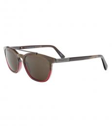 Ermenegildo Zegna Burgundy Square Ribbed Sunglasses