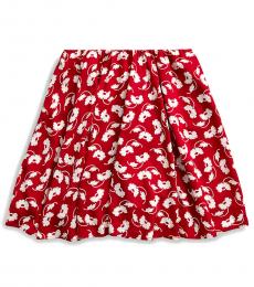 Ralph Lauren Girls Red Cream Floral Skater Skirt