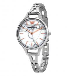 Emporio Armani Silver Marbled White Dial Watch