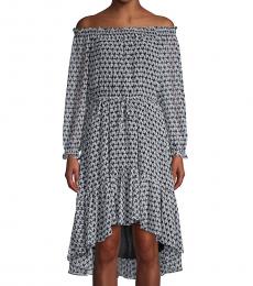 Diane Von Furstenberg Geo Blue Off-The-Shoulder High-Low Dress