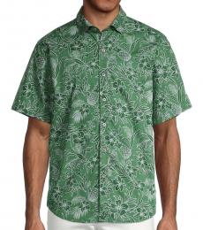 Green Tropical-Print Short Sleeve Shirt