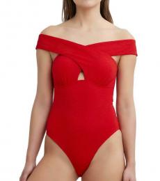 BCBGMaxazria Red Off Shoulder Swimsuit