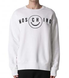 Moschino White Smile Logo Crewneck Sweatshirt
