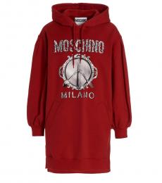 Moschino Red Logo Print Hoodie Dress
