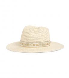 Vince Camuto Off White Metallic Embroidered Band Panama Hat