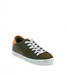Boys Green Leather Sneakers